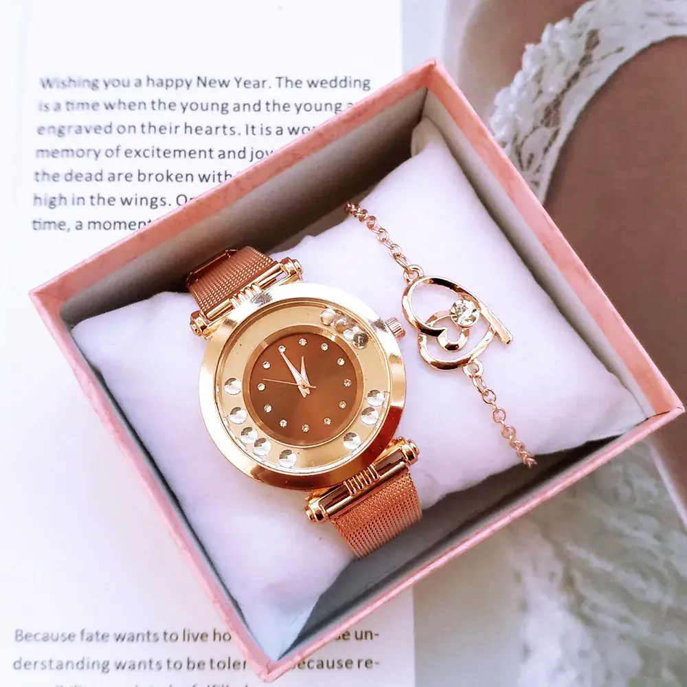 Women's Gold Rose Gold Watch Set with Bracelet - Image 10
