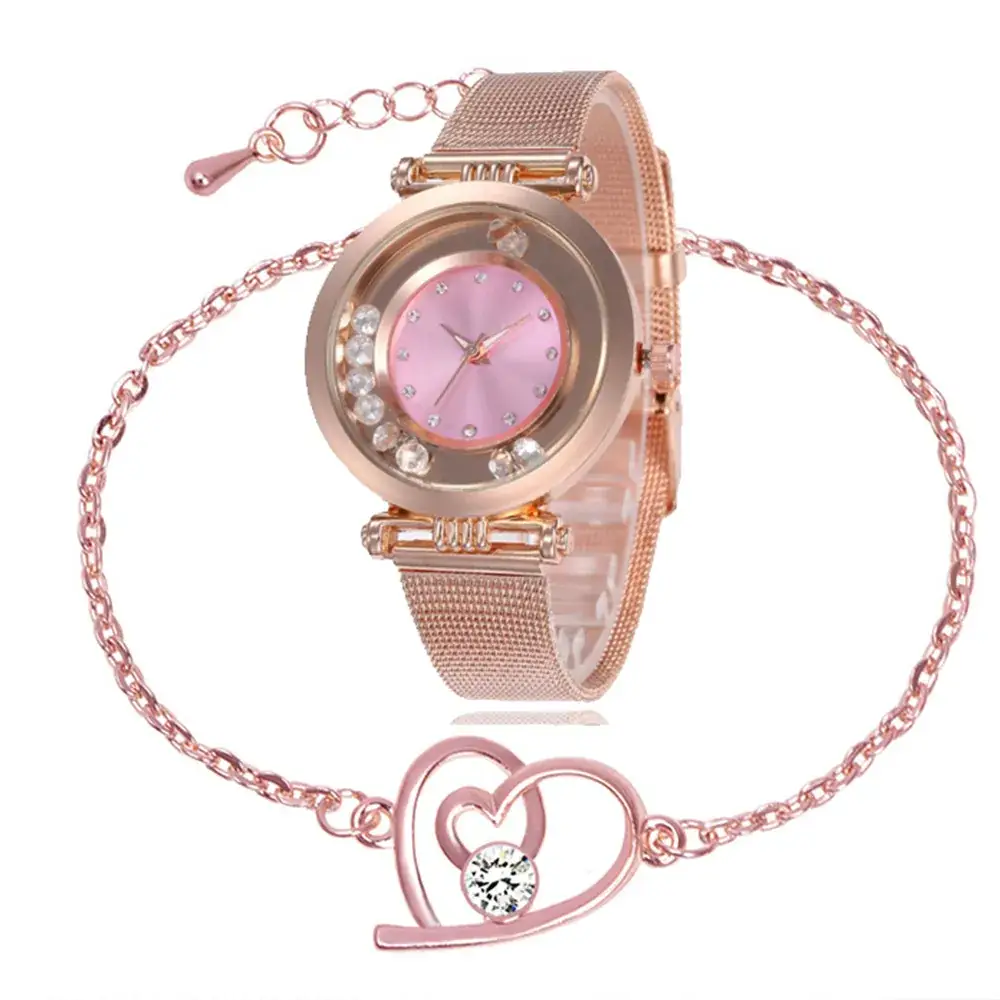 Women's Gold Rose Gold Watch Set with Bracelet - Image 11
