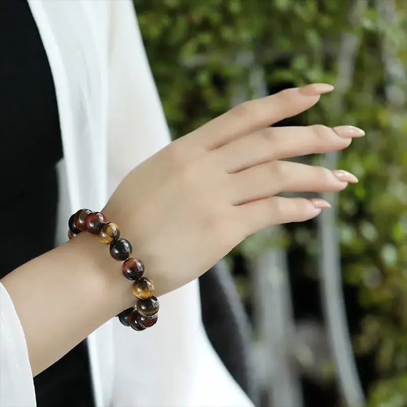 Tiger Eye Bracelet Red Gold Blue Wood Single Ring 10-12mm - Image 4
