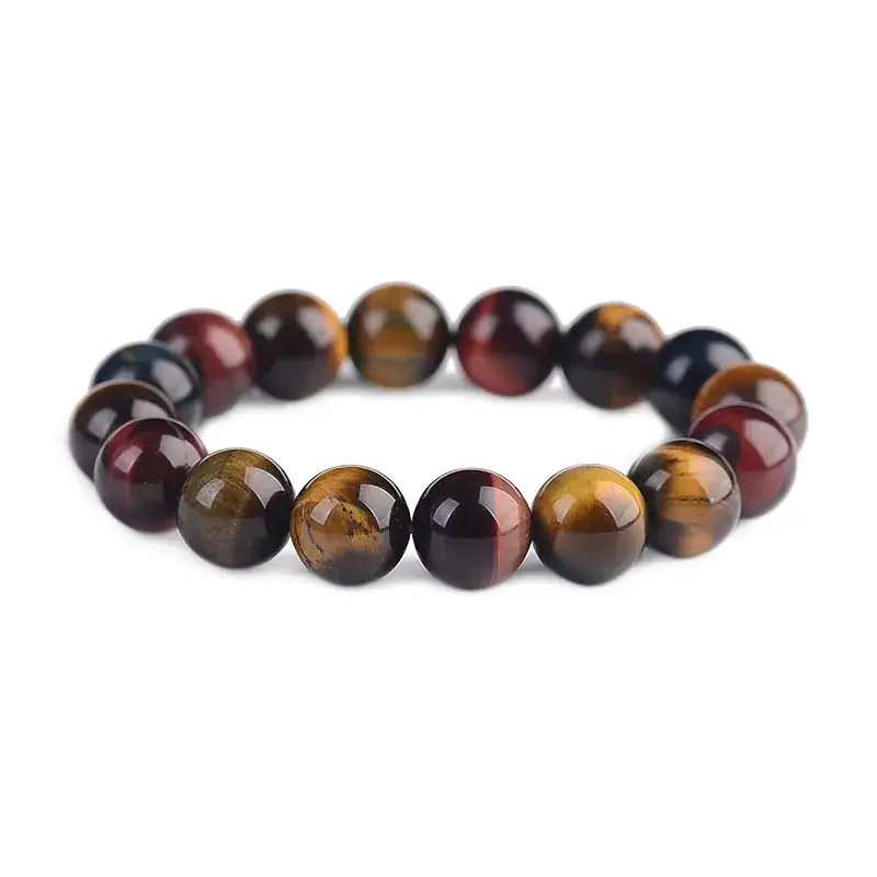 Tiger Eye Bracelet Red Gold Blue Wood Single Ring 10-12mm - Image 6
