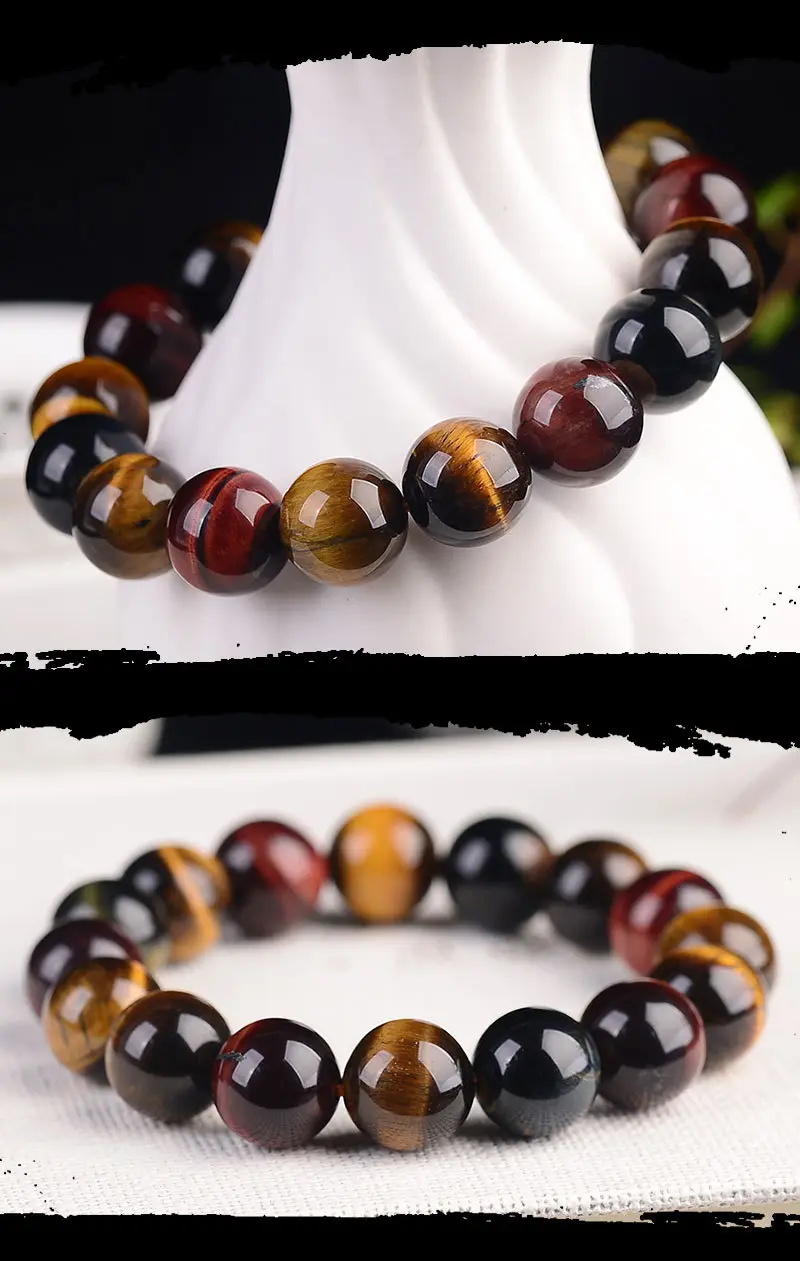 Tiger Eye Bracelet Red Gold Blue Wood Single Ring 10-12mm — feature 10