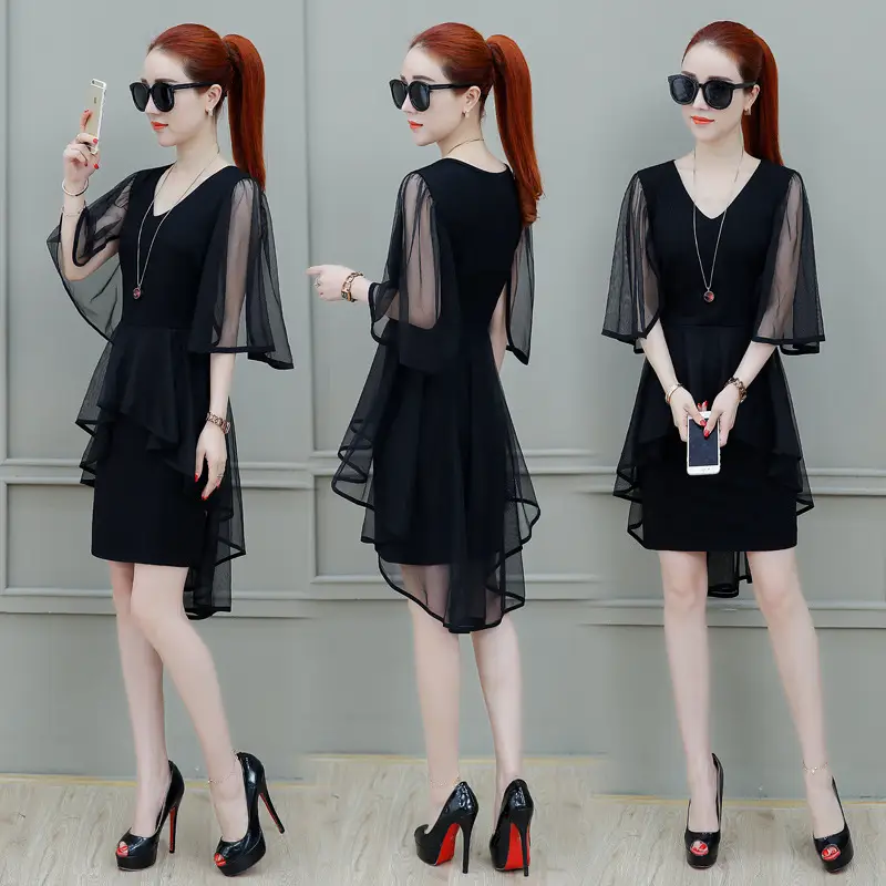 Black Slim Fitting Dress with Waist-Cinching 2025 Summer - Image 3