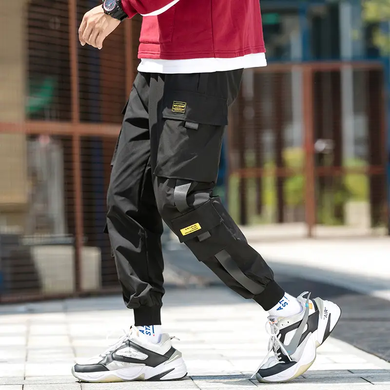 Japanese-Style Cropped Jogger Pants Men Multi-Pocket Winter