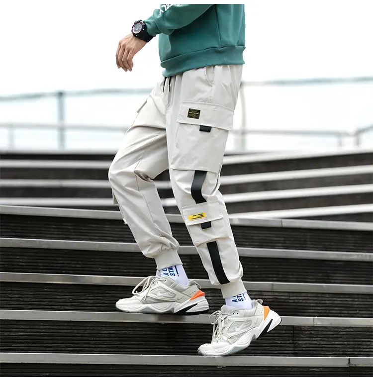 Japanese-Style Cropped Jogger Pants Men Multi-Pocket Winter