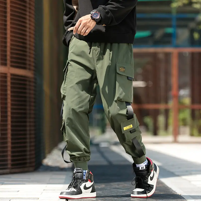 Japanese-Style Cropped Jogger Pants Men Multi-Pocket Winter