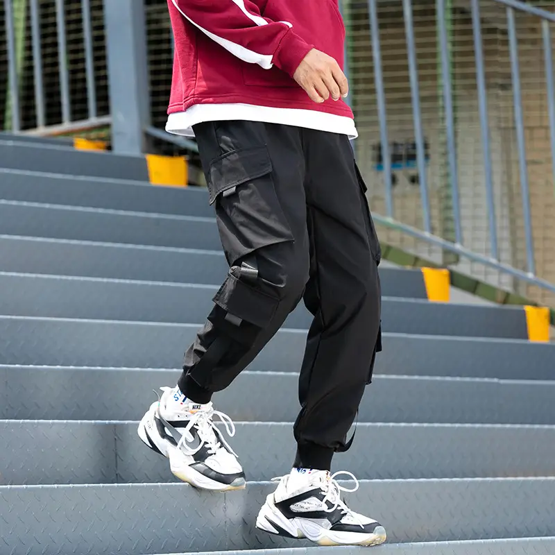 Japanese-Style Cropped Jogger Pants Men Multi-Pocket Winter