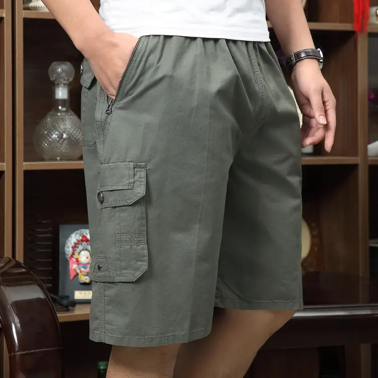 Men Cotton Five-Pocket Shorts Olive Green Large - Image 5