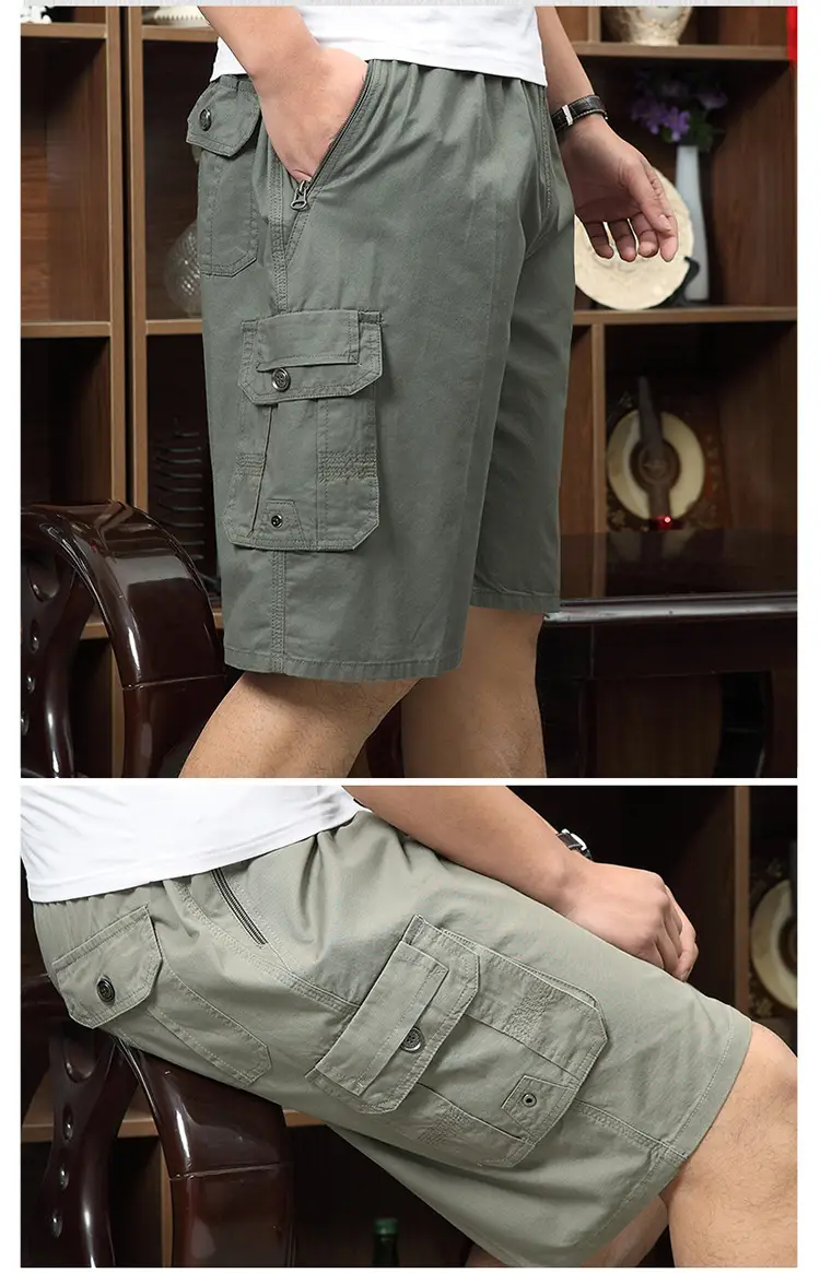 Men Cotton Five-Pocket Shorts Olive Green Large — feature 10