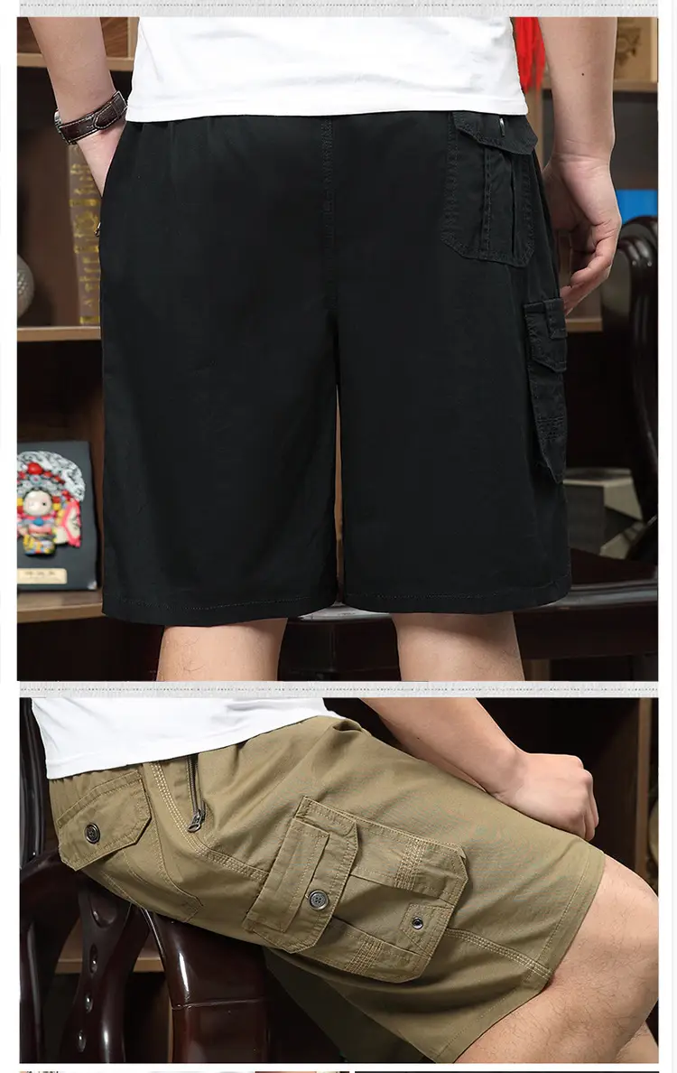 Men Cotton Five-Pocket Shorts Olive Green Large — feature 7