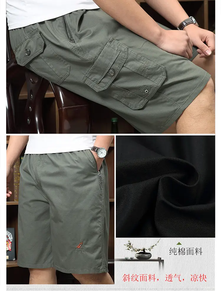 Men Cotton Five-Pocket Shorts Olive Green Large — feature 9