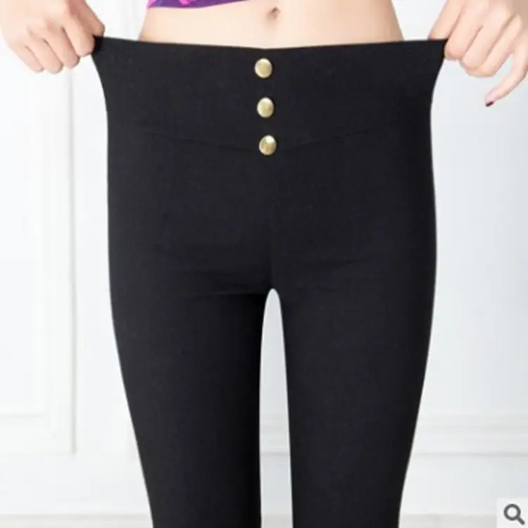 Women's Black Velvet Pencil Pants with 3-Button Front