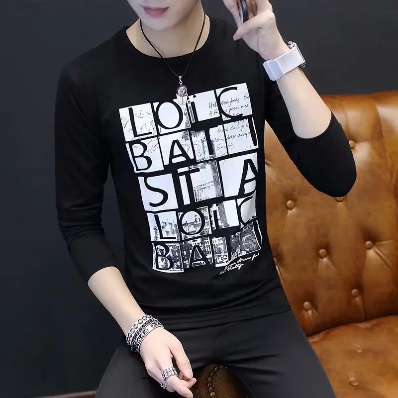 Men's 2019 Long Sleeve T-Shirt Black Streetwear Style