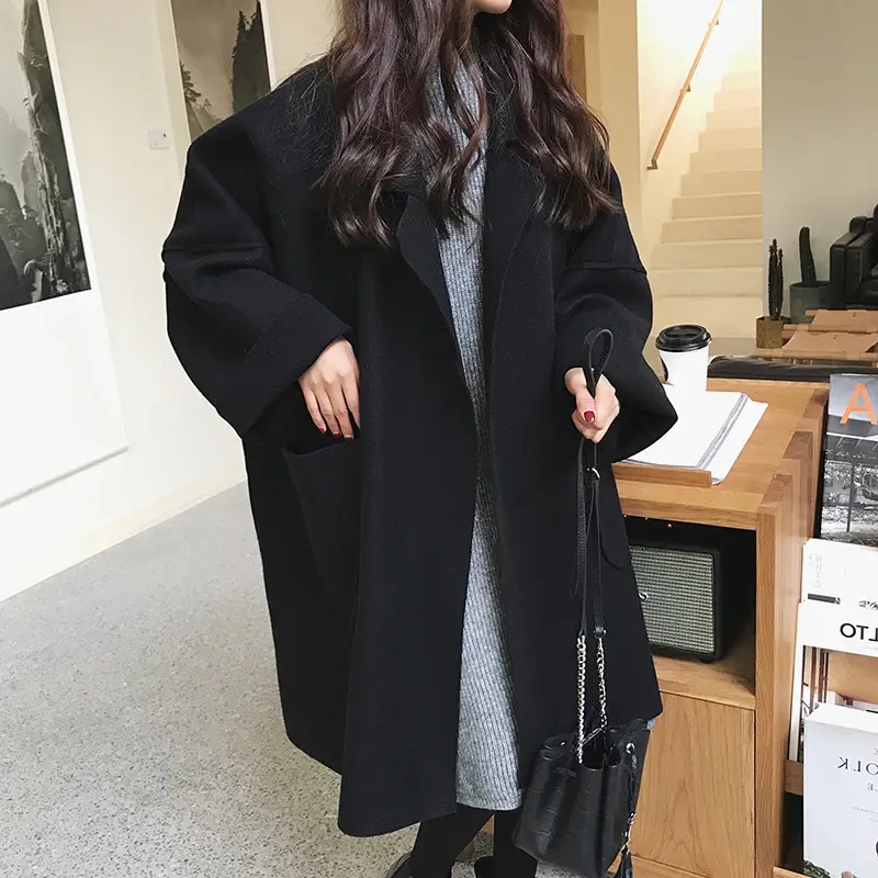 Women Woolen Coat Brown Large Loose Fit - Image 6