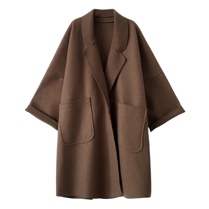 Women Woolen Coat Brown Large Loose Fit - Image 7