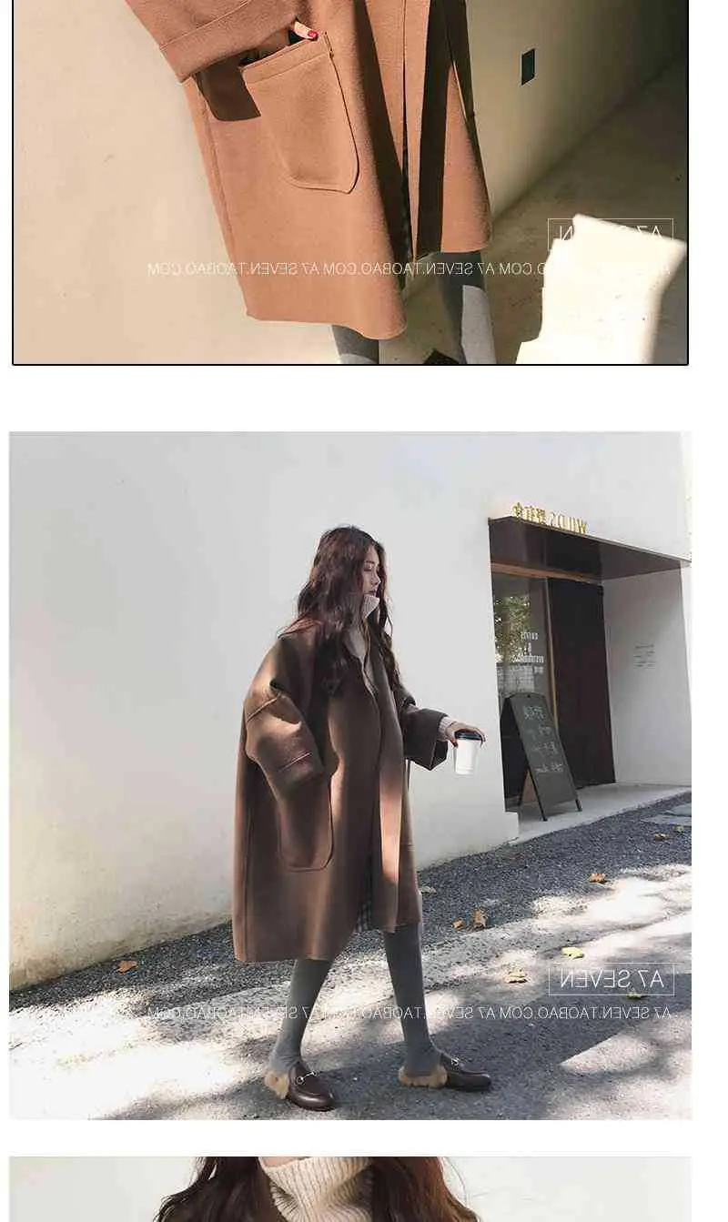 Women Woolen Coat Brown Large Loose Fit — feature 10