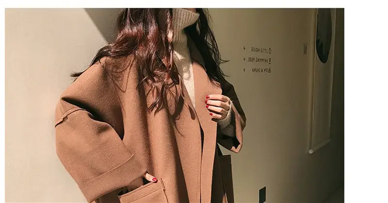 Women Woolen Coat Brown Large Loose Fit — feature 2