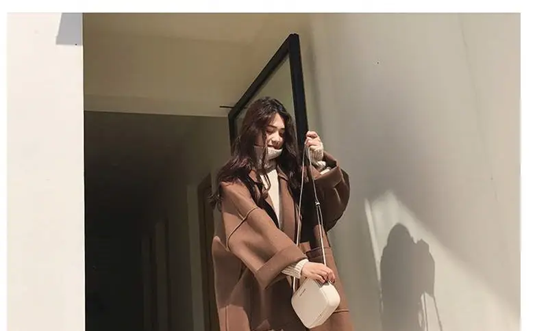 Women Woolen Coat Brown Large Loose Fit — feature 4