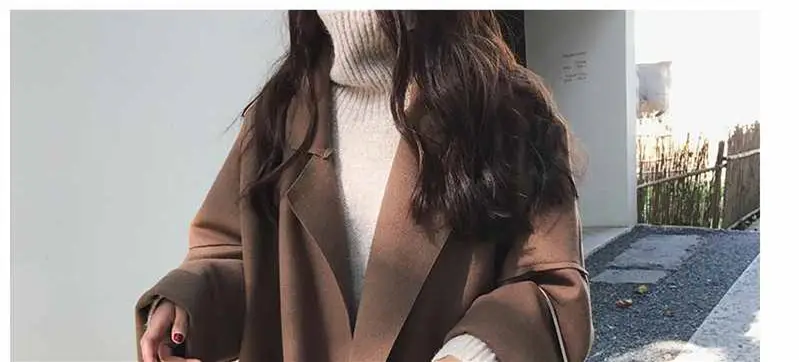 Women Woolen Coat Brown Large Loose Fit — feature 7