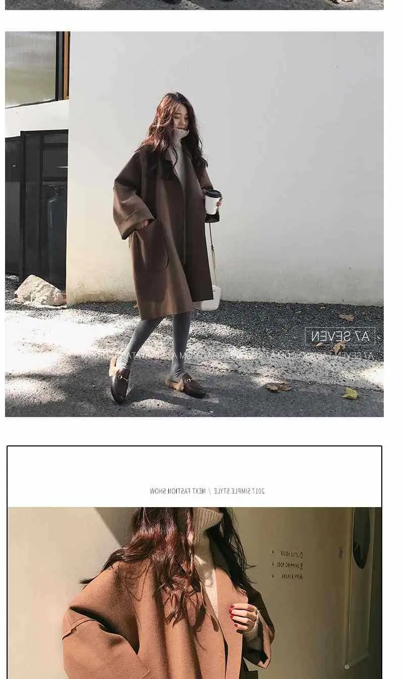 Women Woolen Coat Brown Large Loose Fit — feature 9