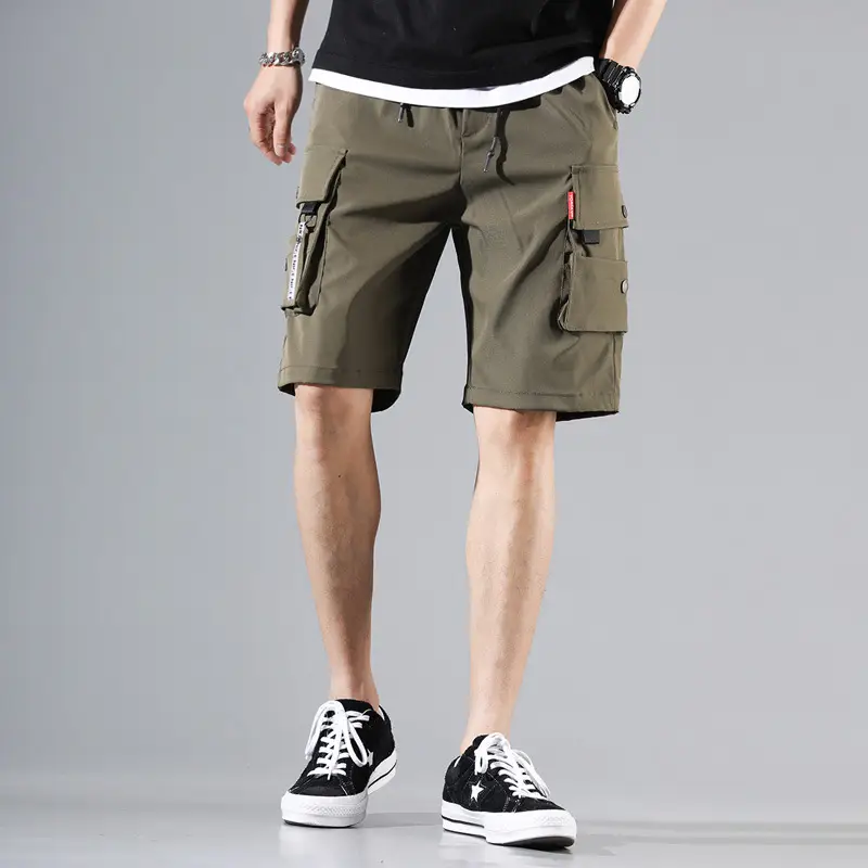 Men's Cotton Cargo Shorts Olive Green Loose Fit - Image 6