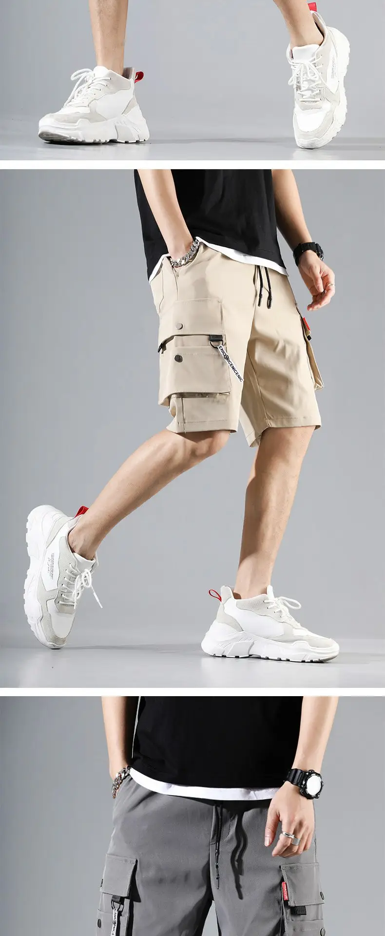 Men's Cotton Cargo Shorts Olive Green Loose Fit — feature 14
