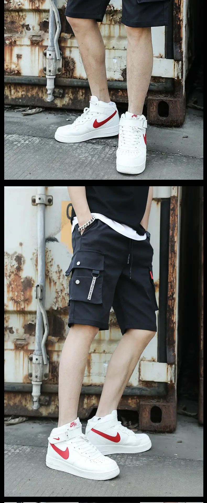 Men's Cotton Cargo Shorts Olive Green Loose Fit — feature 6