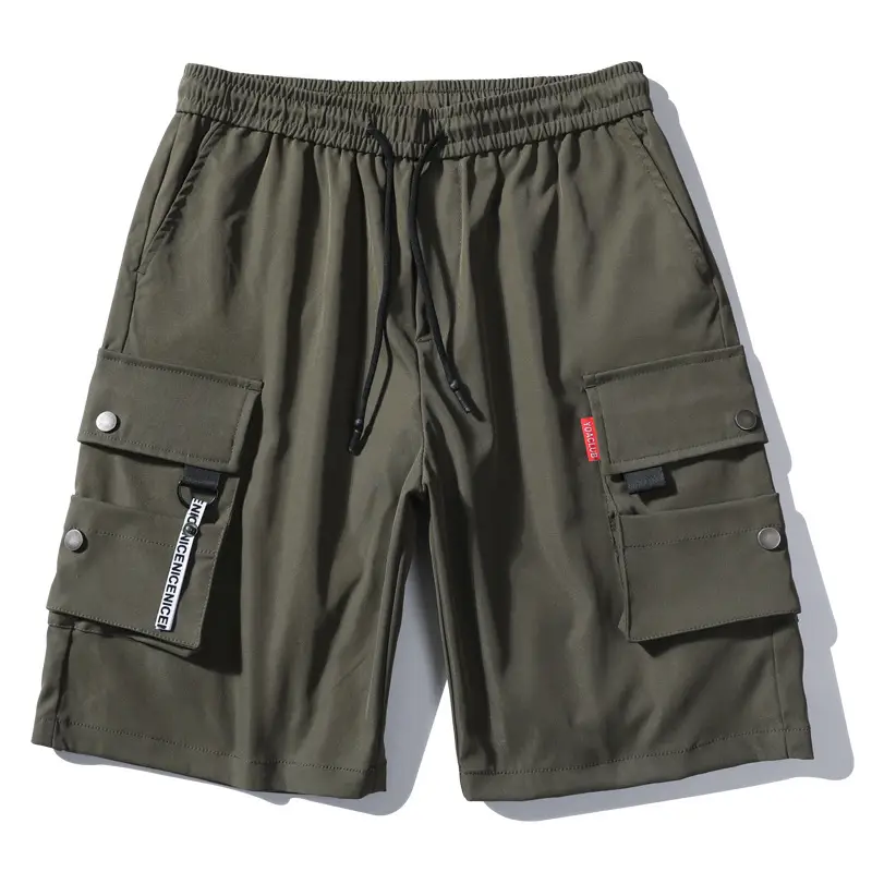 Men's Cotton Cargo Shorts Olive Green Loose Fit - Image 3