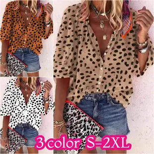 Women Leopard Print V Neck T-Shirt Long Sleeve Casual Wear — feature 42