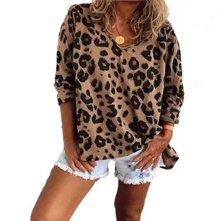 Women Leopard Print V Neck T-Shirt Long Sleeve Casual Wear — feature 44