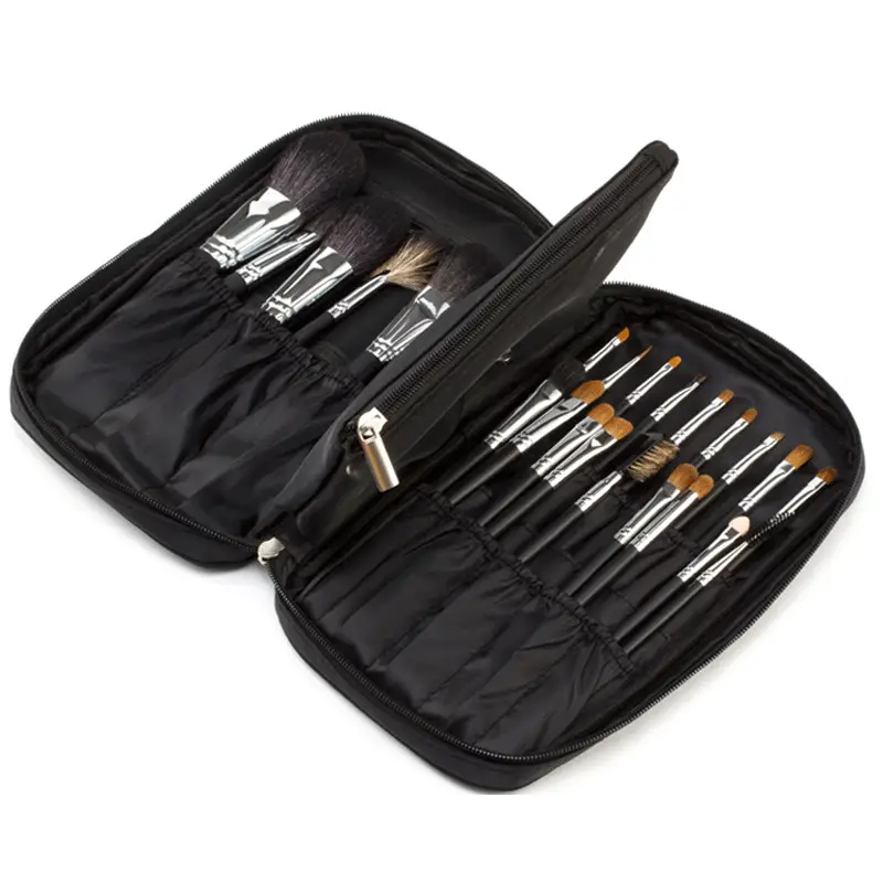 21-Hole Waterproof Makeup Brush Bag Black Canvas