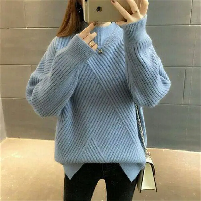 Women Black Knitted Half-Turtleneck Sweater Winter Top - Image 8