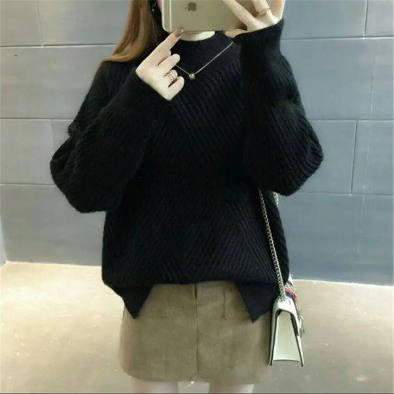 Women Black Knitted Half-Turtleneck Sweater Winter Top - Image 9