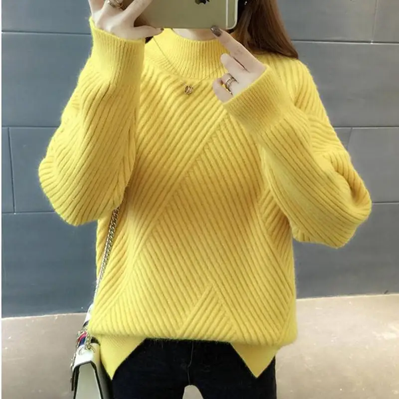 Women Black Knitted Half-Turtleneck Sweater Winter Top - Image 10