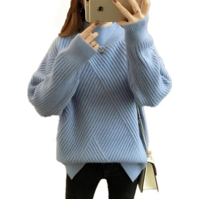 Women Black Knitted Half-Turtleneck Sweater Winter Top - Image 11