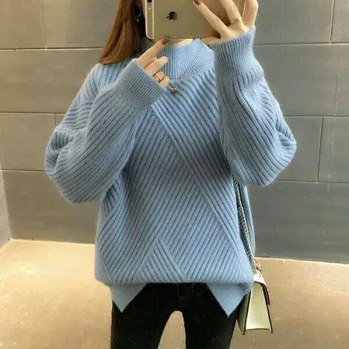 Women Black Knitted Half-Turtleneck Sweater Winter Top - Image 5
