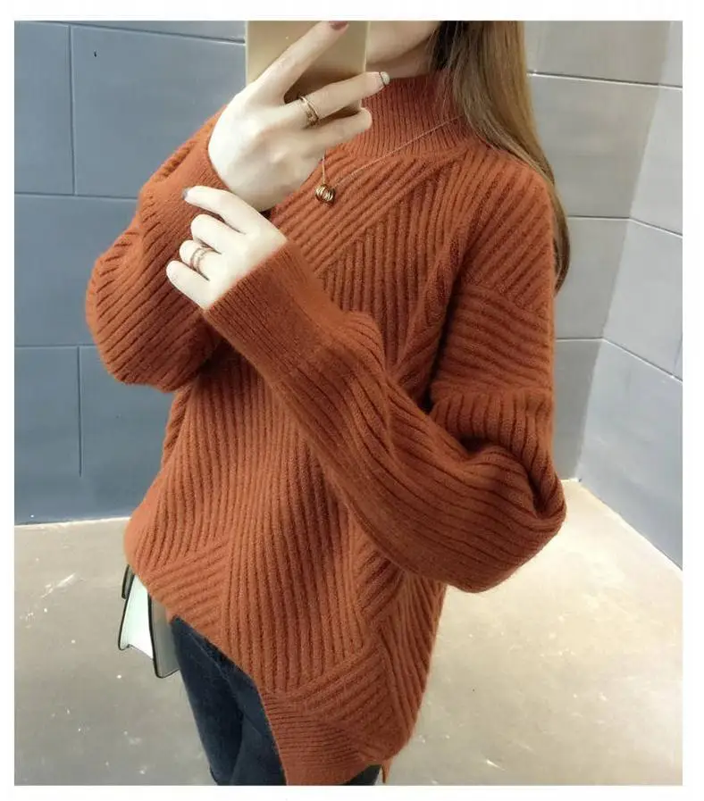 Women Black Knitted Half-Turtleneck Sweater Winter Top - Image 6