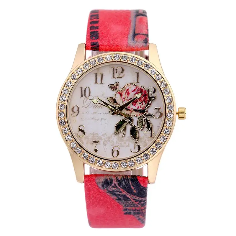 Women's Gold Rose Dial Watch with Diamond Strap