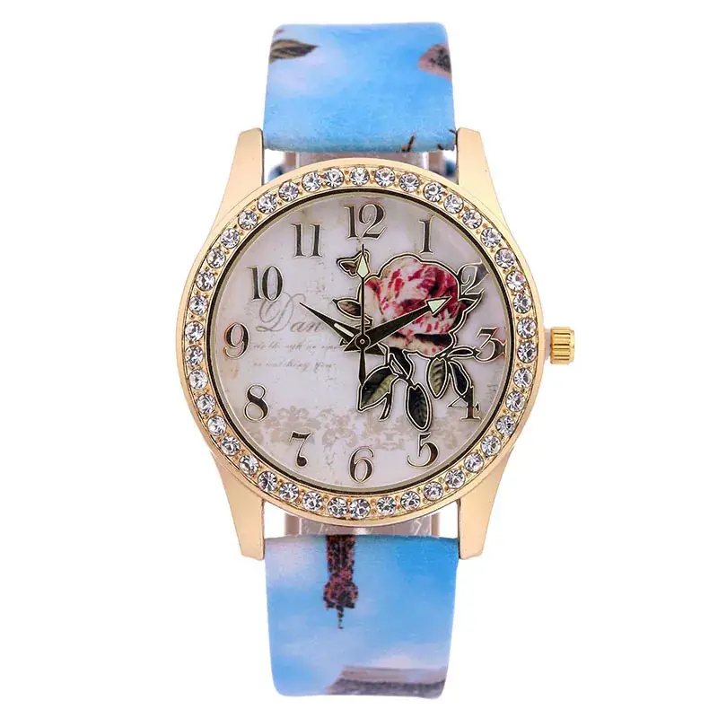 Women's Gold Rose Dial Watch with Diamond Strap