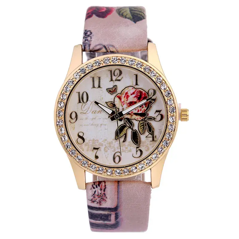 Women's Gold Rose Dial Watch with Diamond Strap
