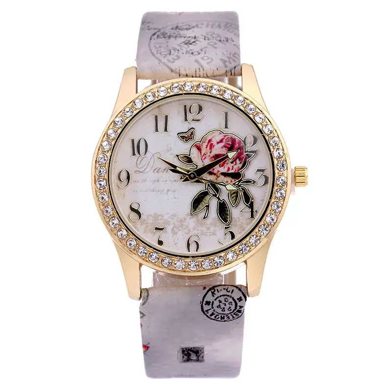 Women's Gold Rose Dial Watch with Diamond Strap