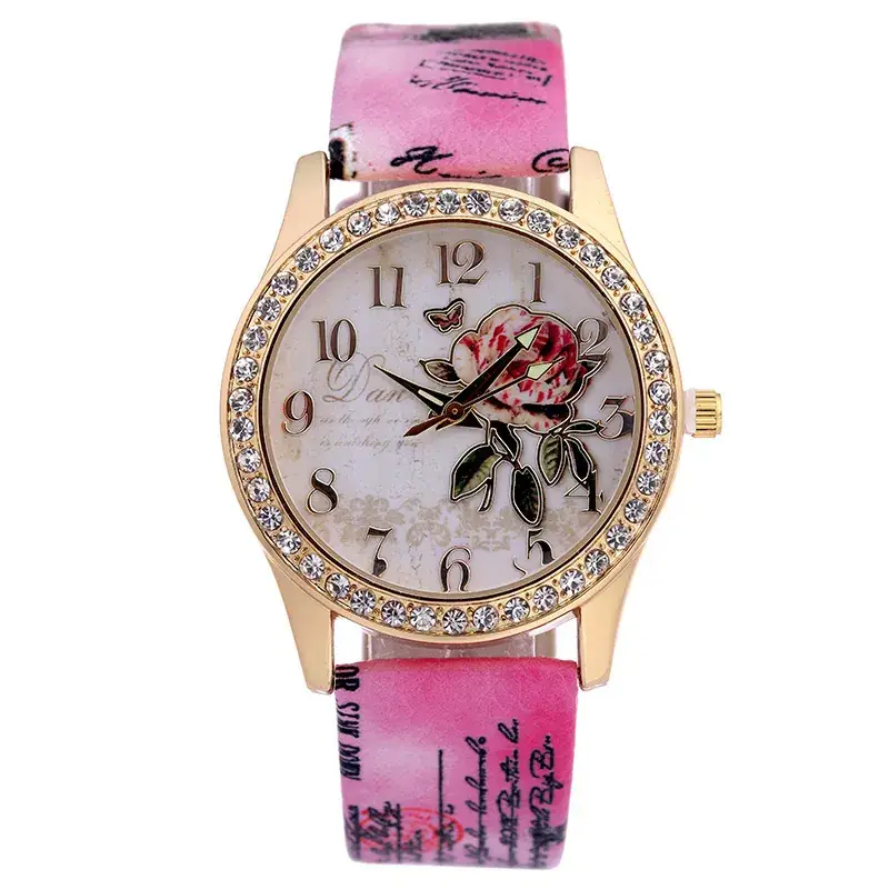 Women's Gold Rose Dial Watch with Diamond Strap