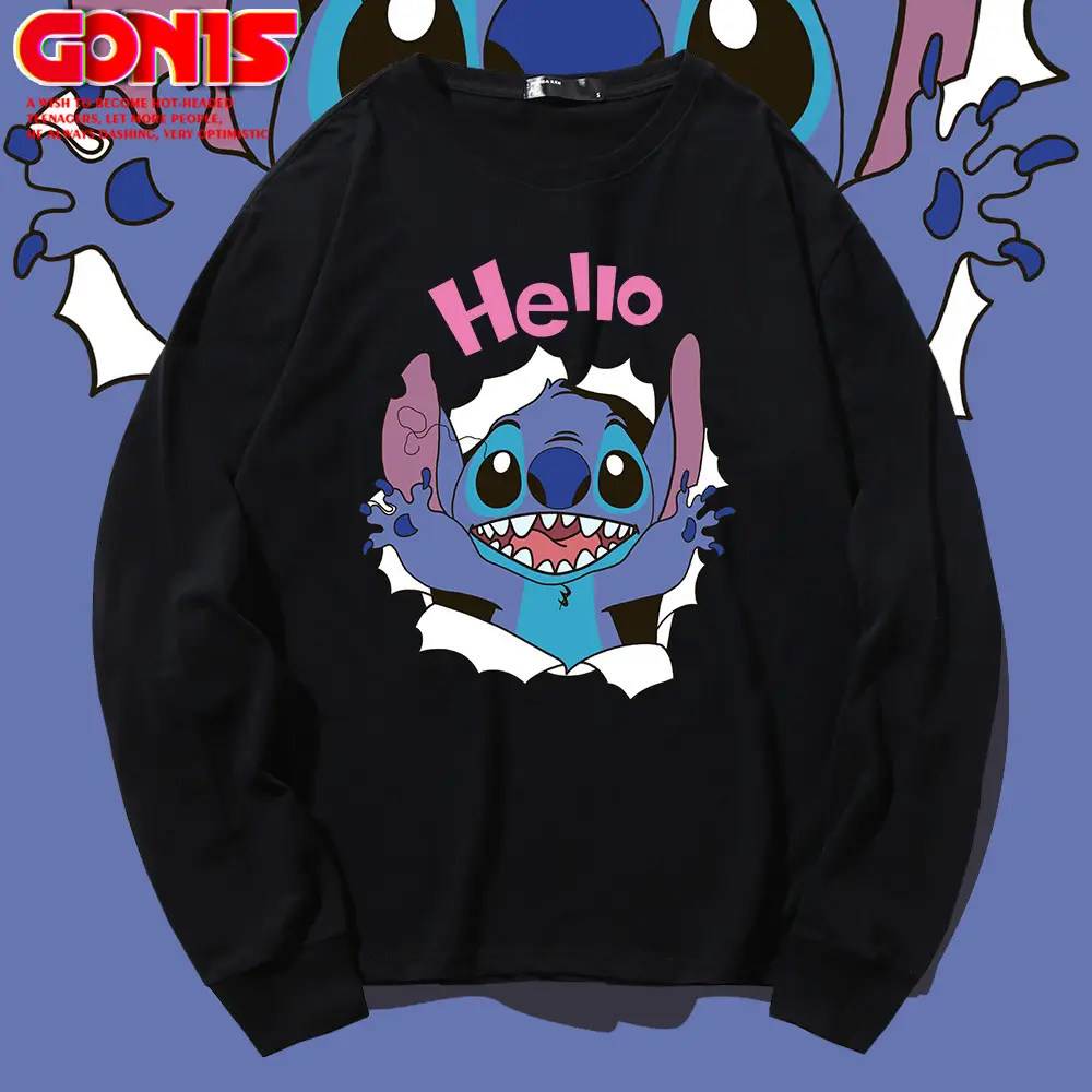 Hello Stitch Long Sleeve T-Shirt Black Cotton - Image 10