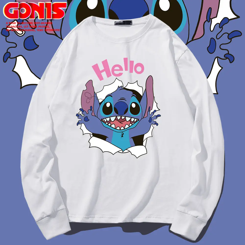 Hello Stitch Long Sleeve T-Shirt Black Cotton - Image 11