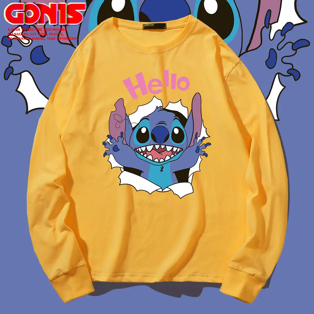 Hello Stitch Long Sleeve T-Shirt Black Cotton - Image 12