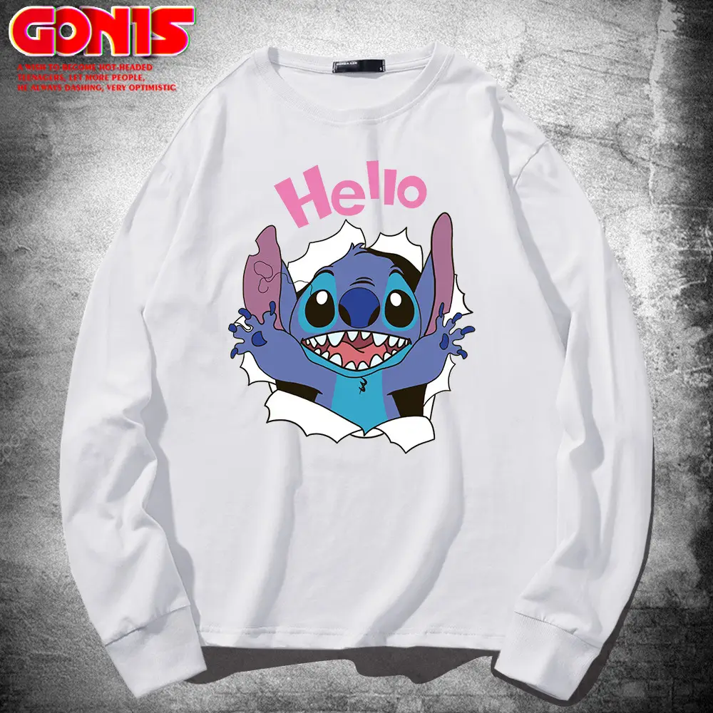 Hello Stitch Long Sleeve T-Shirt Black Cotton - Image 2