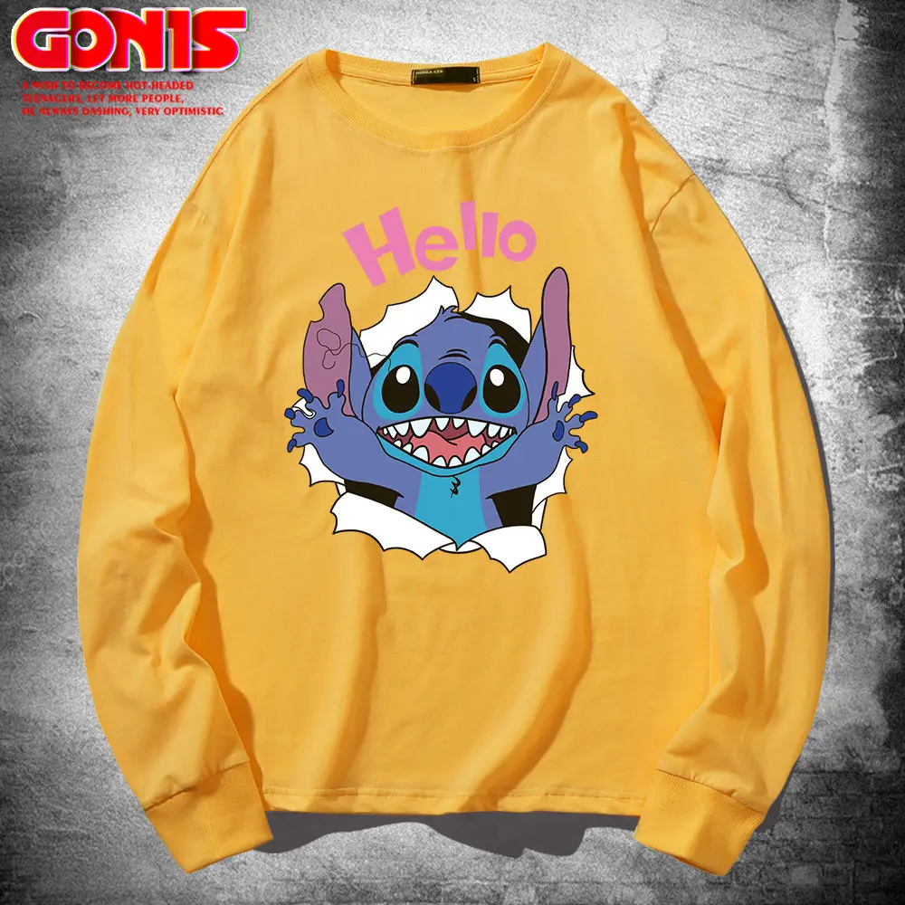 Hello Stitch Long Sleeve T-Shirt Black Cotton - Image 3