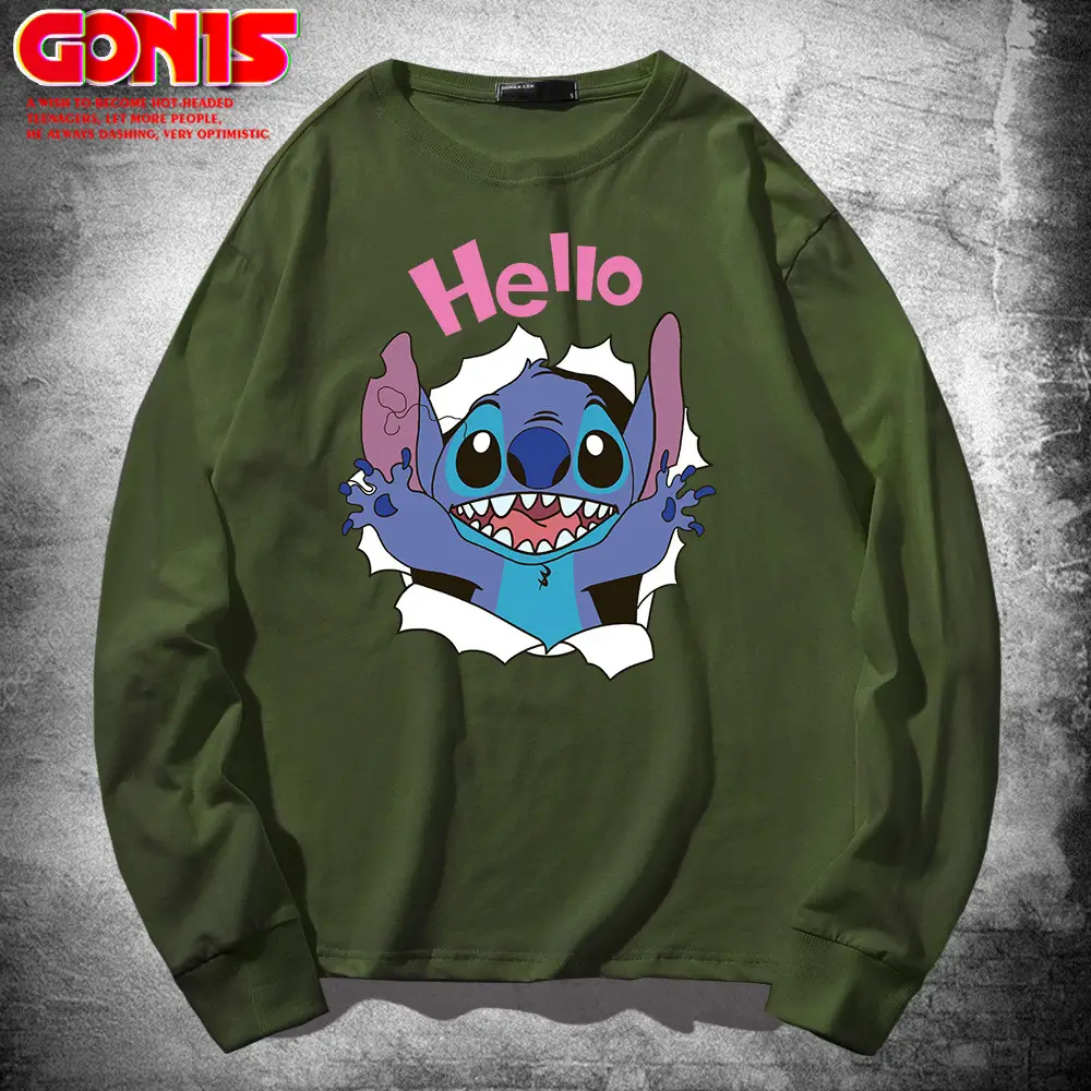 Hello Stitch Long Sleeve T-Shirt Black Cotton - Image 6