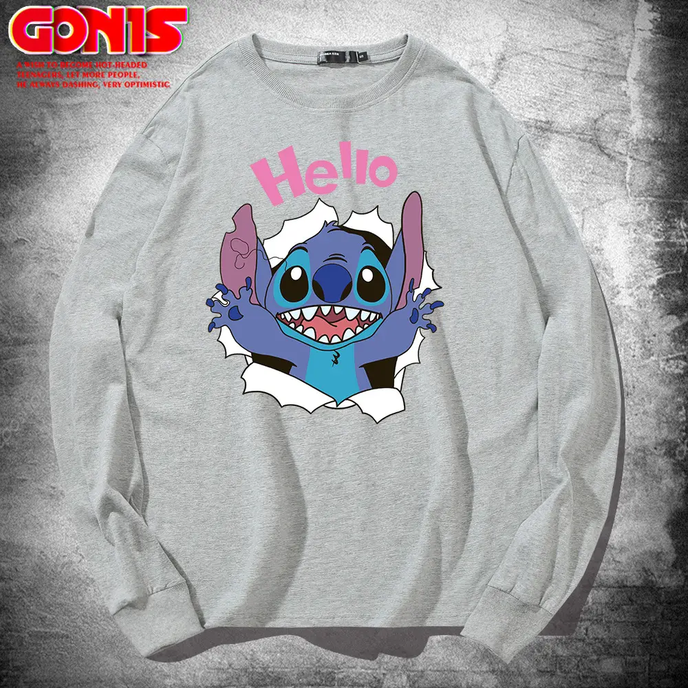 Hello Stitch Long Sleeve T-Shirt Black Cotton - Image 7
