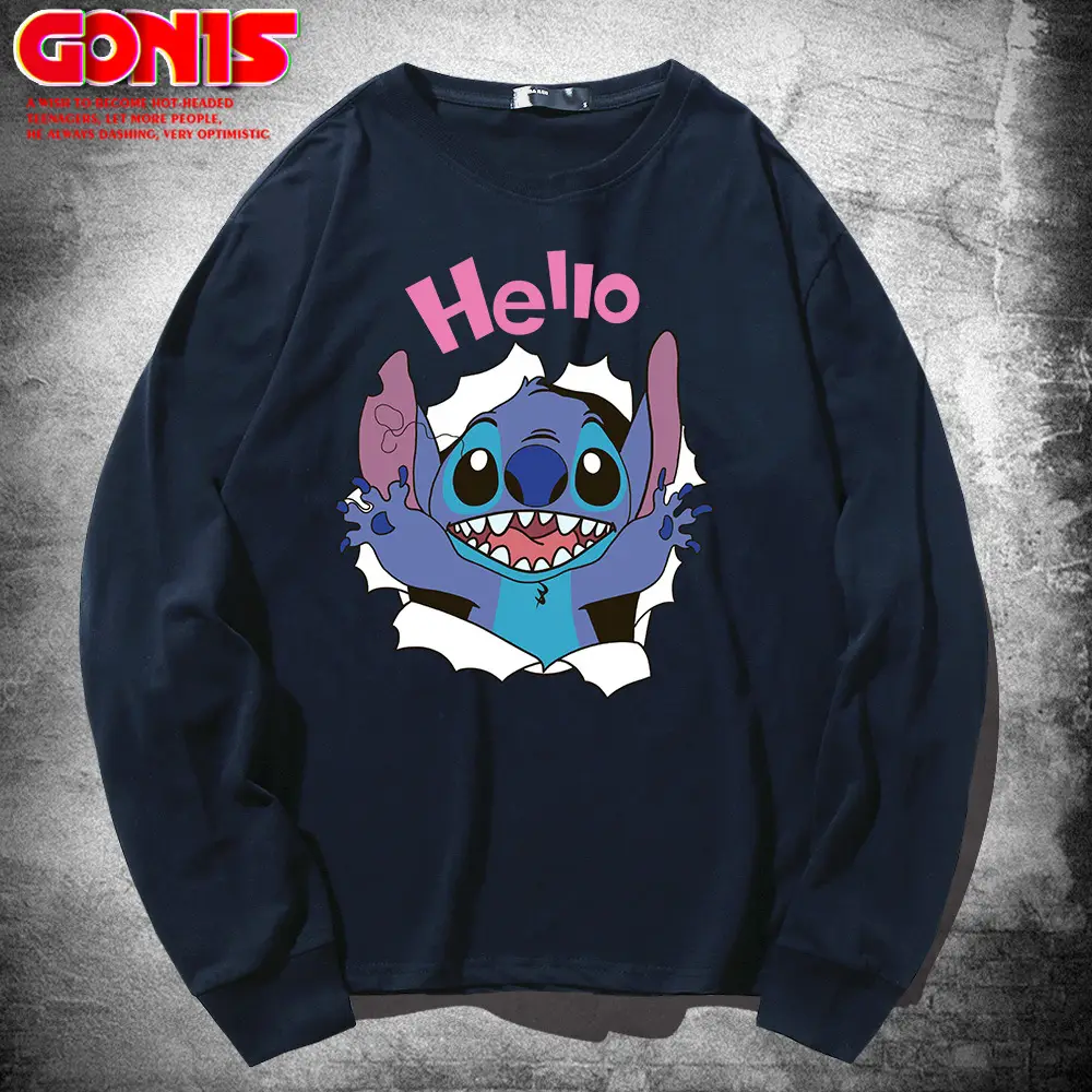 Hello Stitch Long Sleeve T-Shirt Black Cotton - Image 9