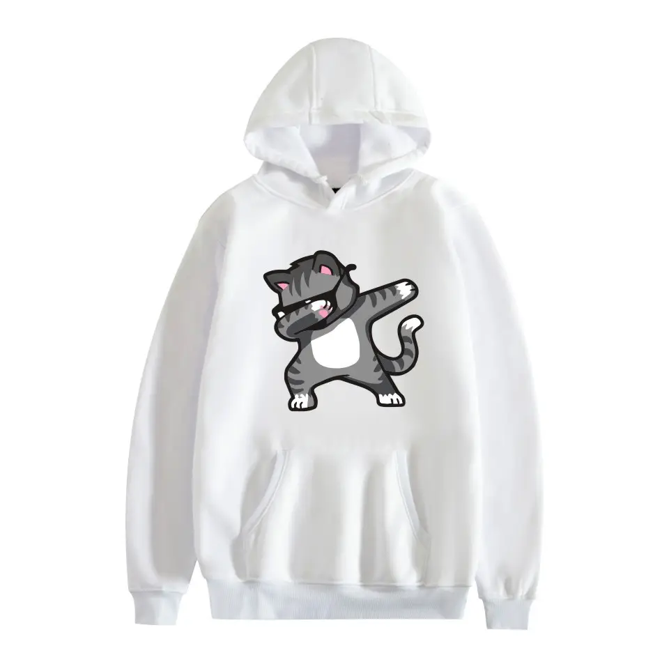 White Cat Print Hoodie for Men Women - Image 13